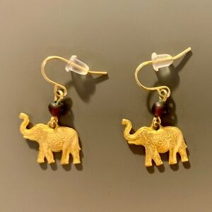 Gold-tone Elephant Earrings with Stone